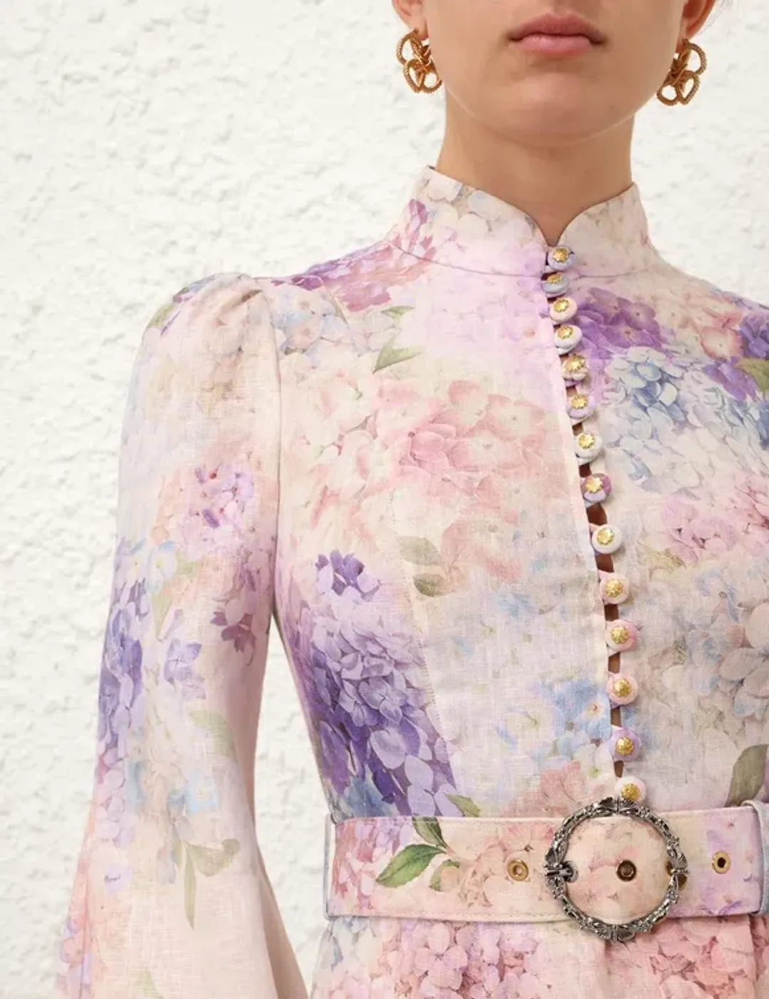 Zimmermann Dawning Buttoned Midi Dress Multi Hydrangea Size 2 / Aus 12 for rent on The Volte - main image