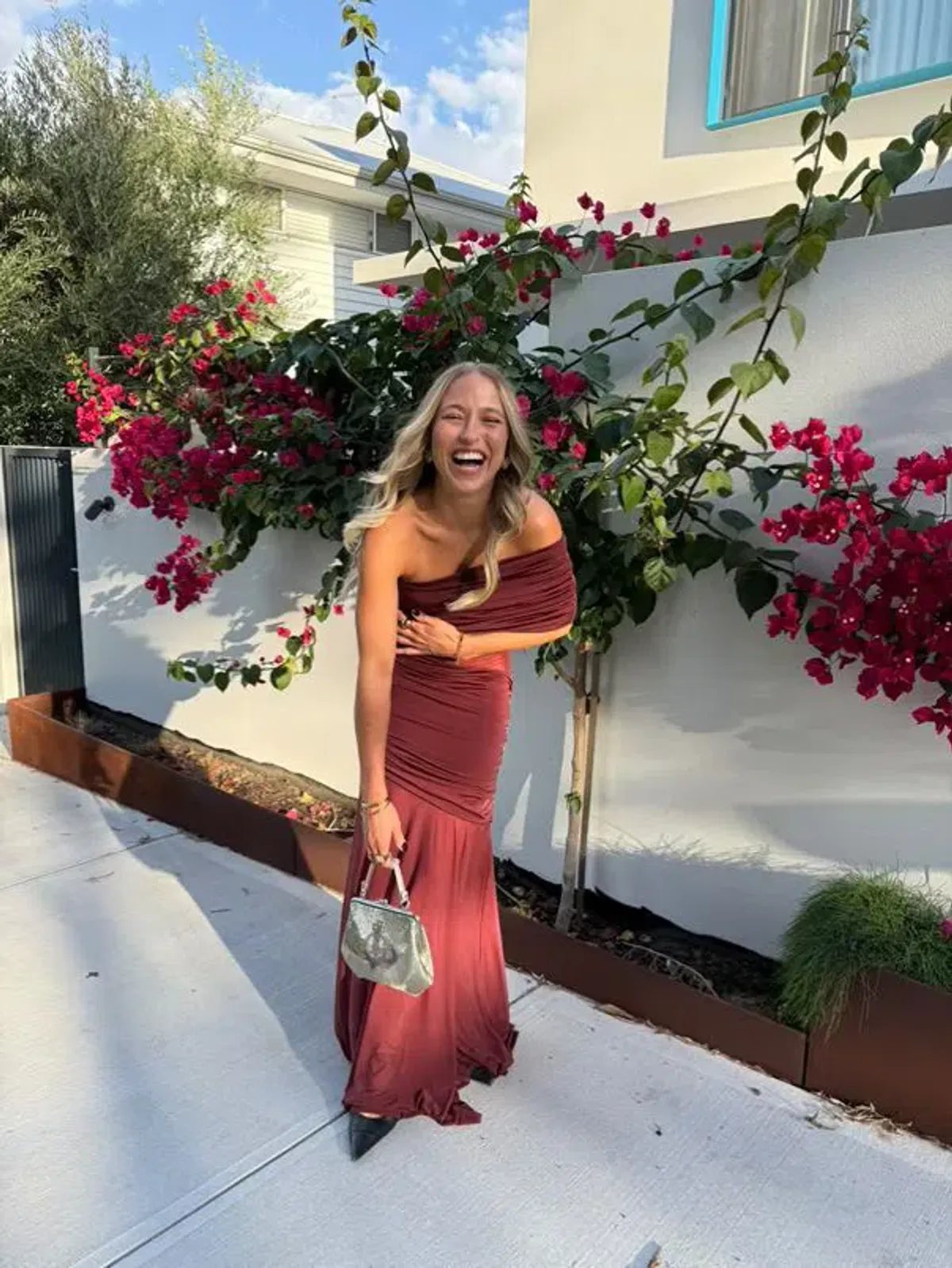 MESHKI Dallas One Shoulder Burgundy Size 8 - Image 4