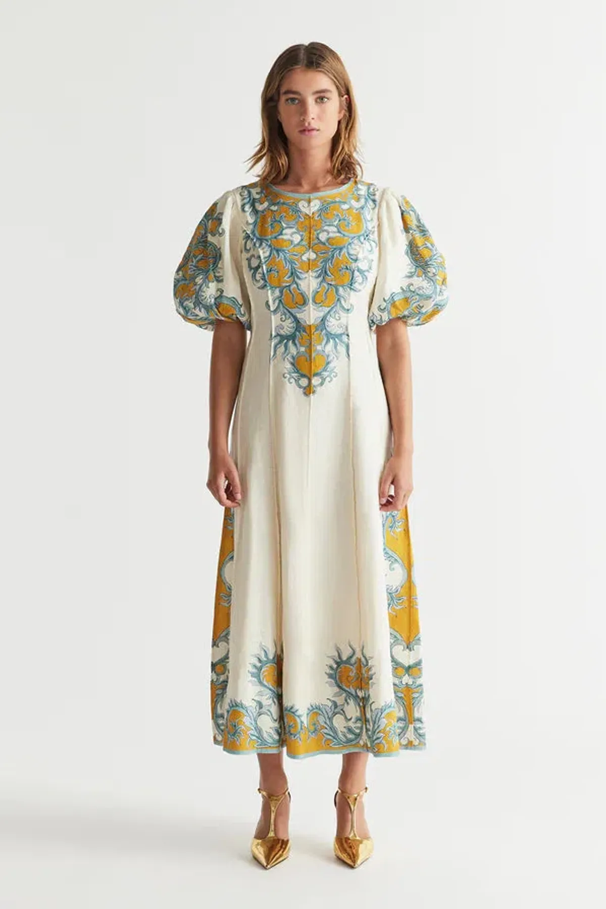 Antipodean Paloma Pin Tuck Dress in Dandelion and Steel Size 10 - Image 2