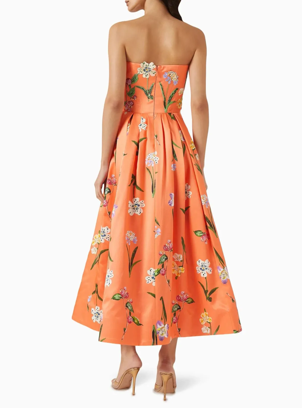 Leo Lin Lynn Bustier Midi Dress in Wild Flower in Coral Size 8 - Image 6