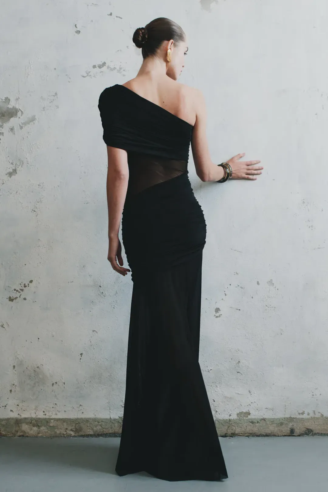 Meshki Dallas One Shoulder Mesh Maxi Dress in Black Size 10 for rent on The Volte - main image