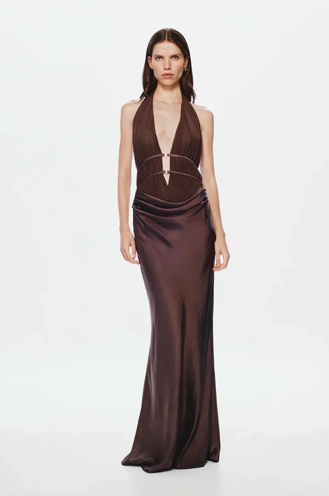 Misha The Celine Satin Dress Umber Brown Size S / AU 8 for rent on The Volte - main image