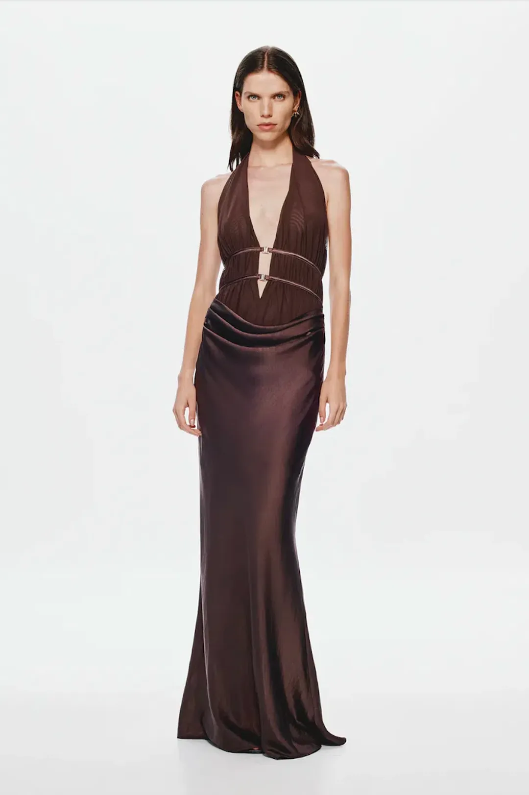 Misha The Celine Satin Dress Umber Brown Size S / AU 8 for rent on The Volte - main image