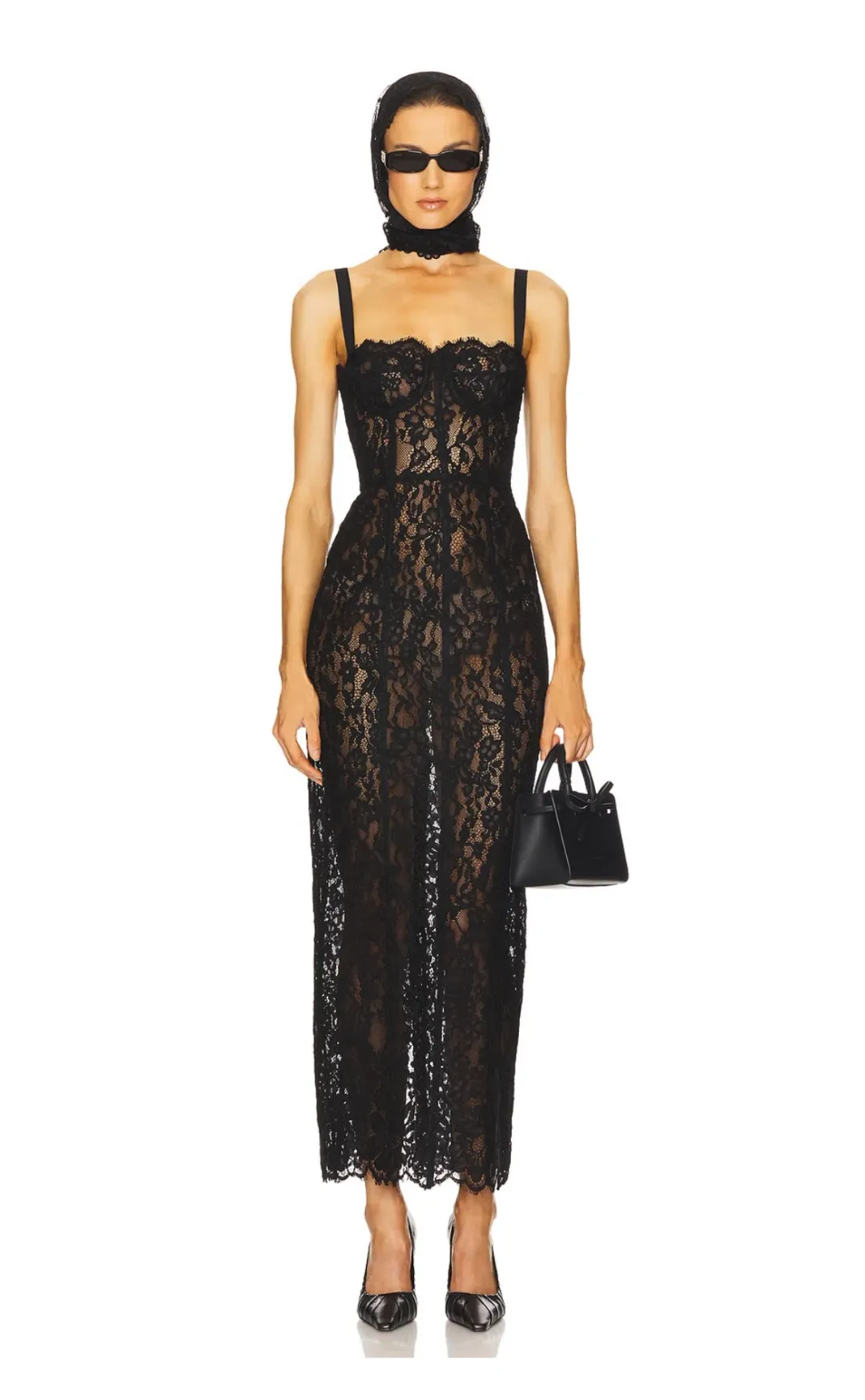 Helsa Black Lace Column Dress Black Size 8 for rent on The Volte - main image