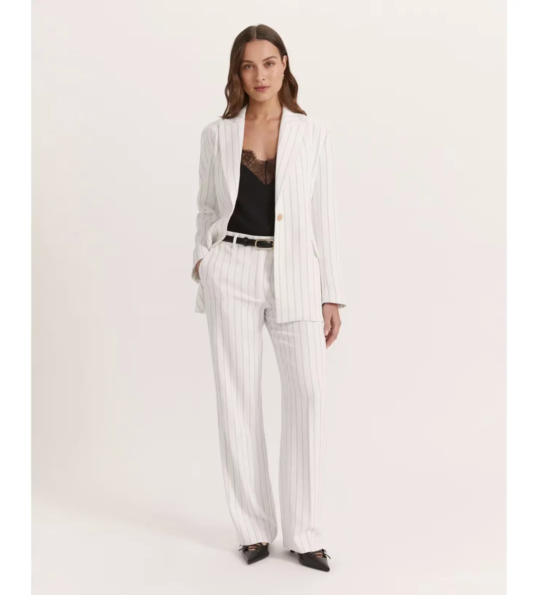 Saba Dharma Pinstripe Wide Leg Pants in White Size AU 6 for rent on The Volte - main image