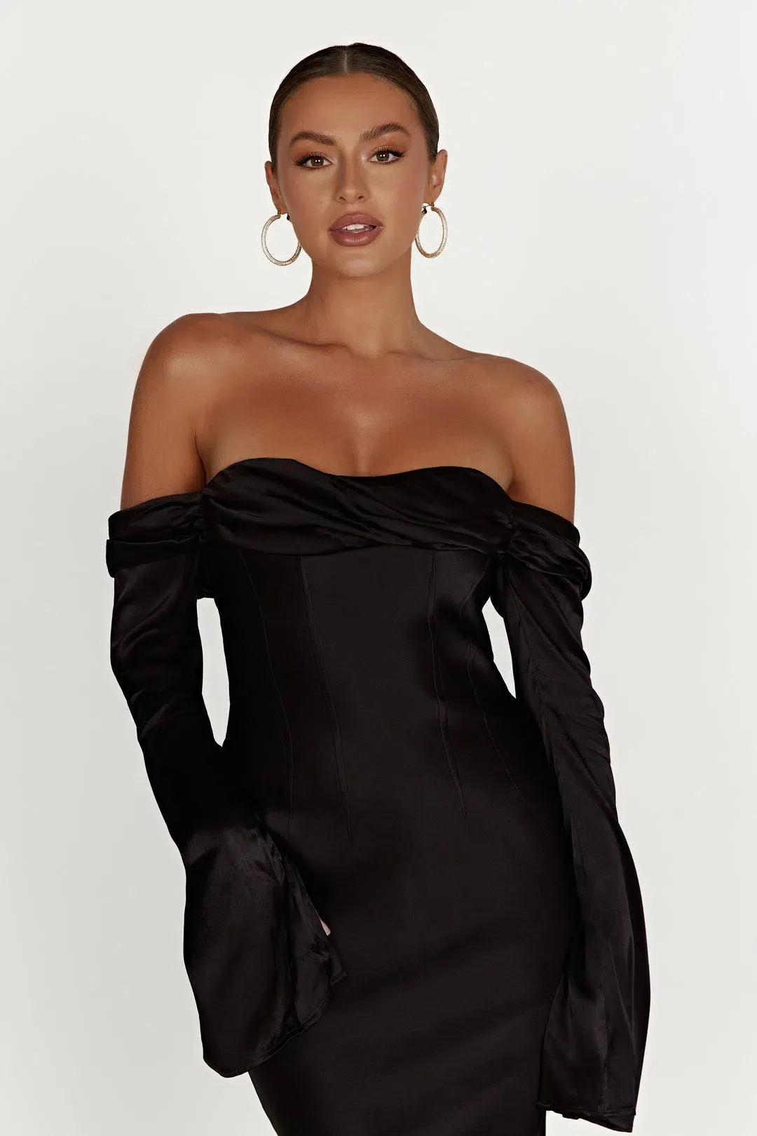 Meshki Giselle Off Shoulder Maxi Dress Black Size 8 for rent on The Volte - main image