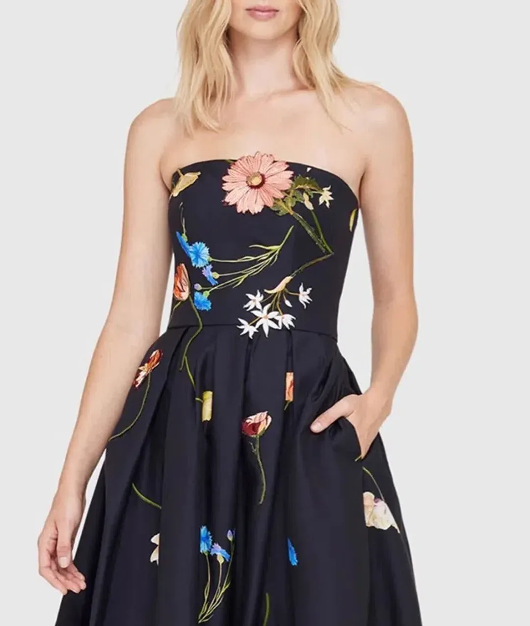 Leo Lin The Fields Embroidered Bustier Midi Dress Black Size 14 for rent on The Volte - main image
