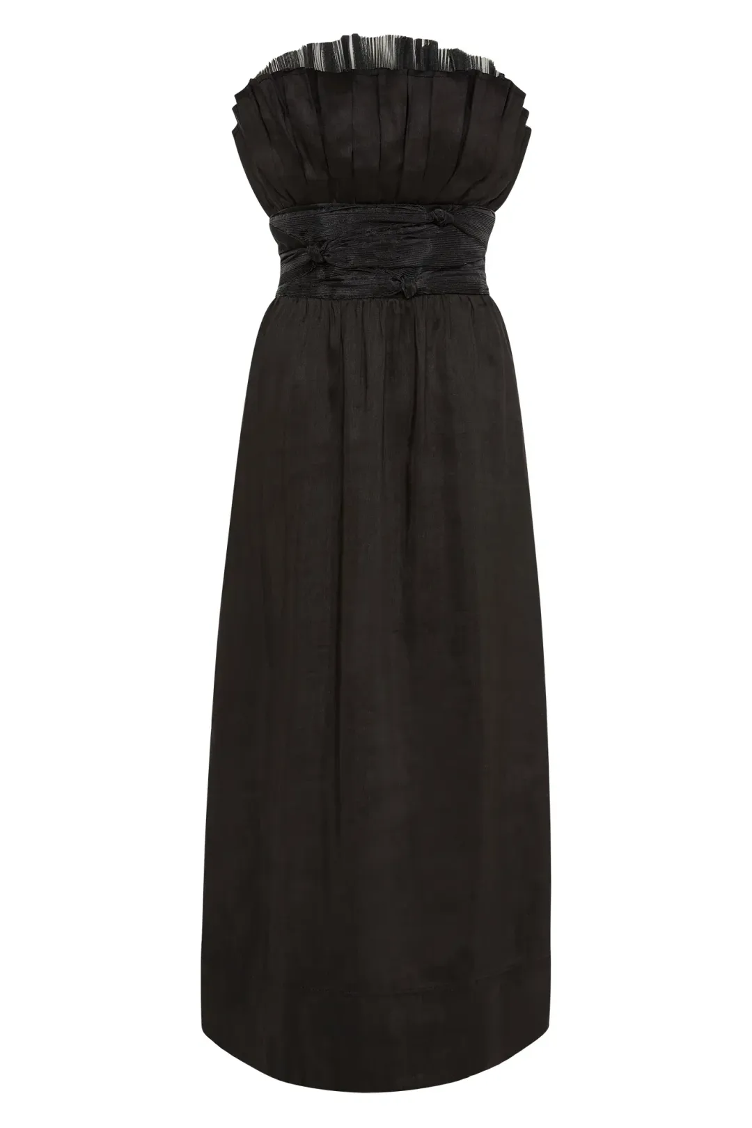 AJE Black Whisper Knot Strapless Ruffle Midi Dress AU 8 for rent on The Volte - main image