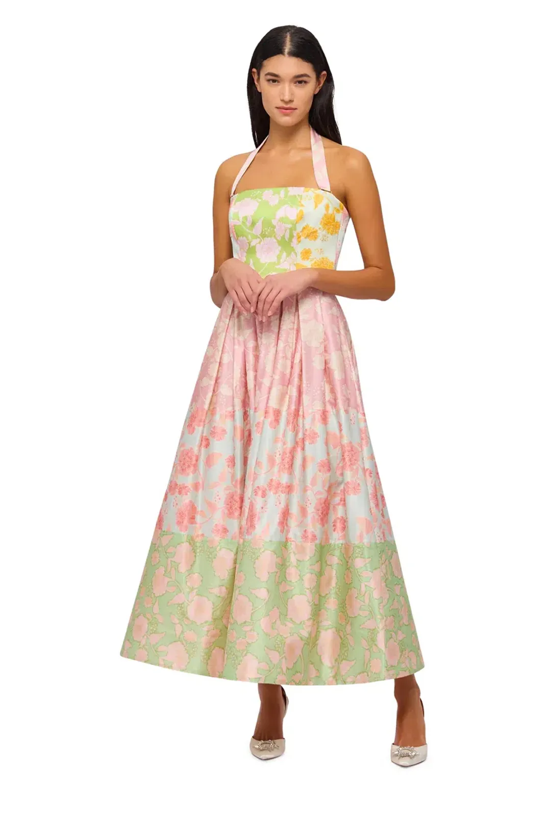 Leo Lin Ana Halterneck Midi Dress Anamone Splice Print Size 12 for rent on The Volte - main image