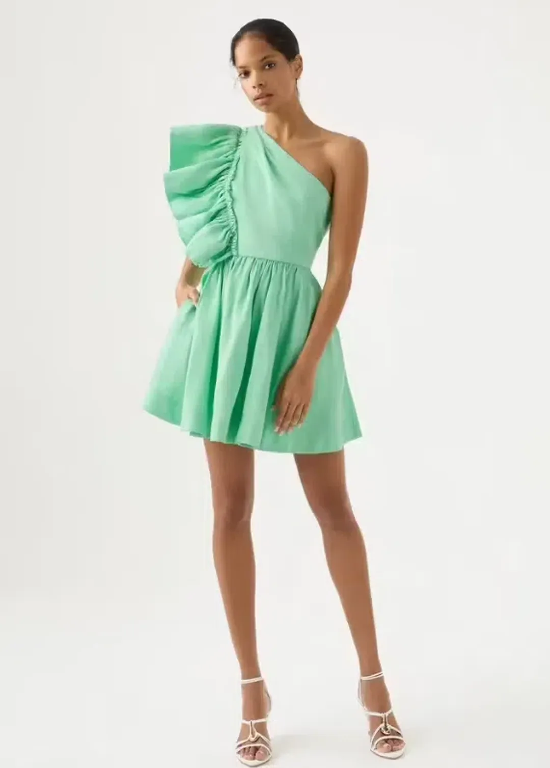 AJE Bonjour Assymetric Mini Dress Green Size AU 8 for rent on The Volte - main image