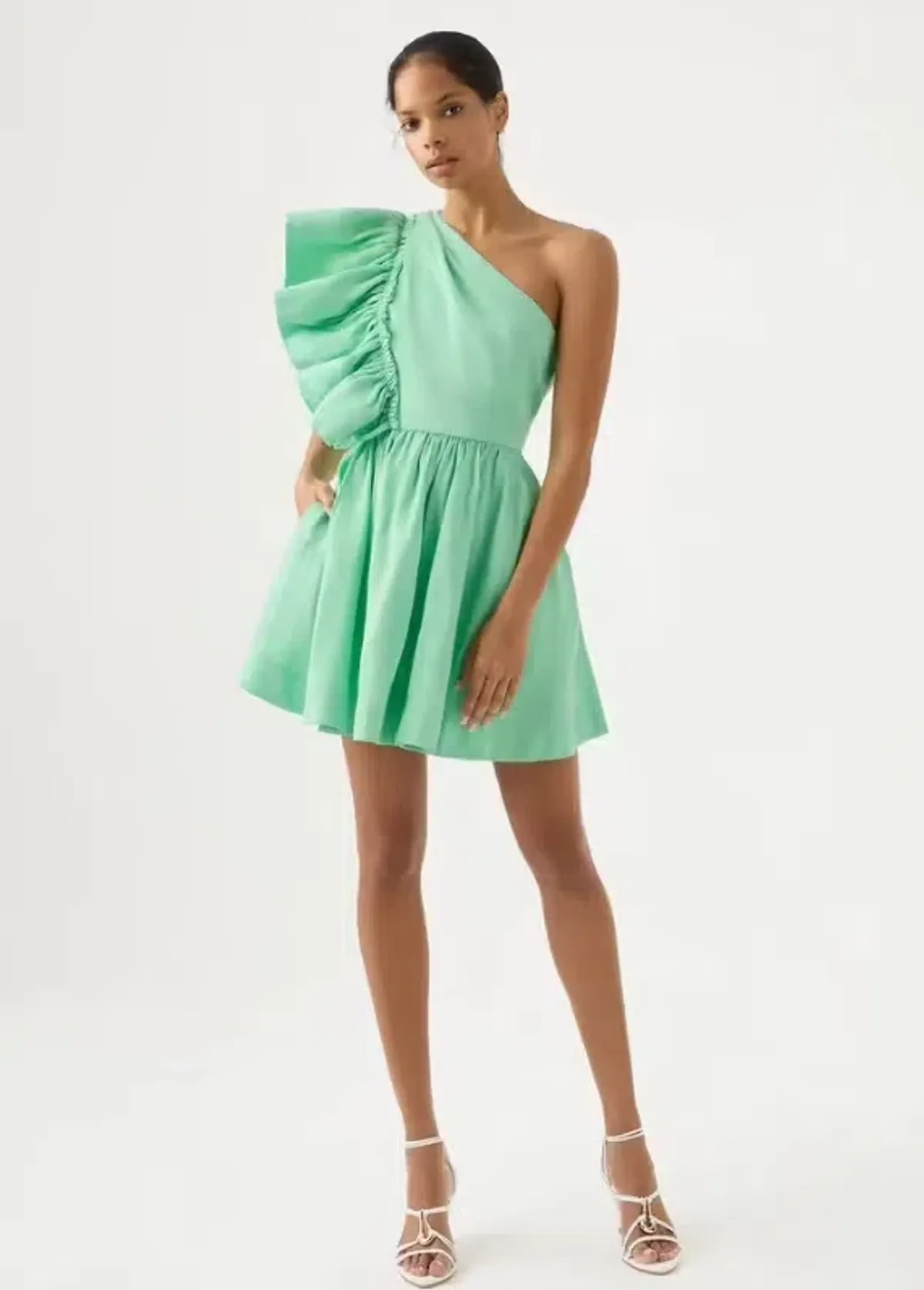 AJE Bonjour Assymetric Mini Dress Green Size AU 8 - Image 1