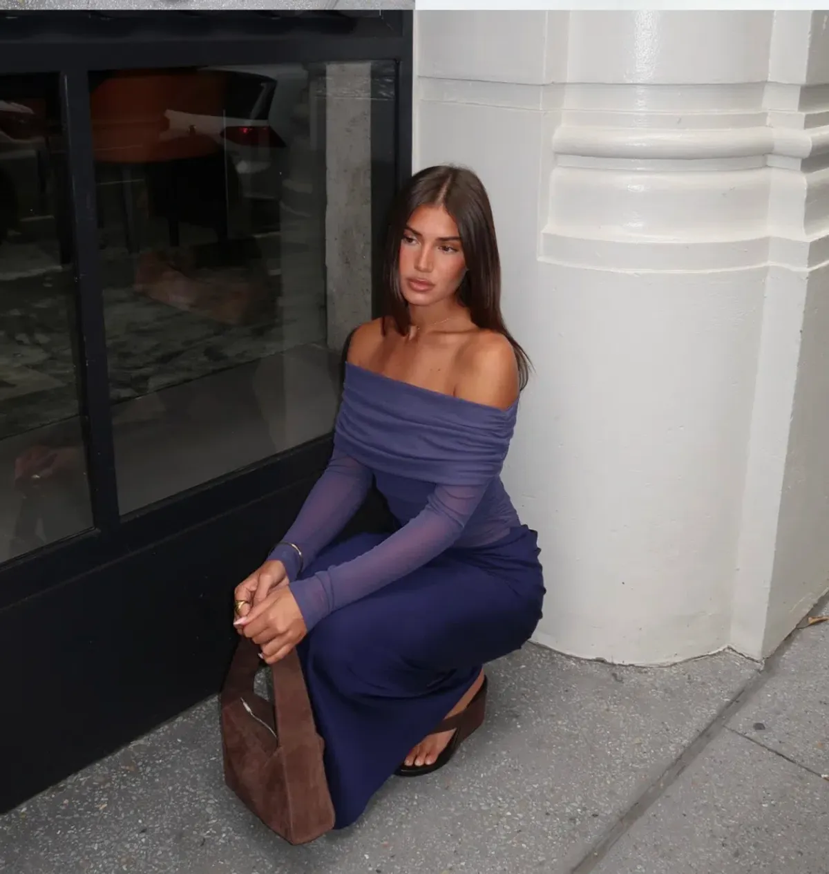 Benni Yasmin Off Shoulder Maxi Dress Navy Size 10 - Image 4