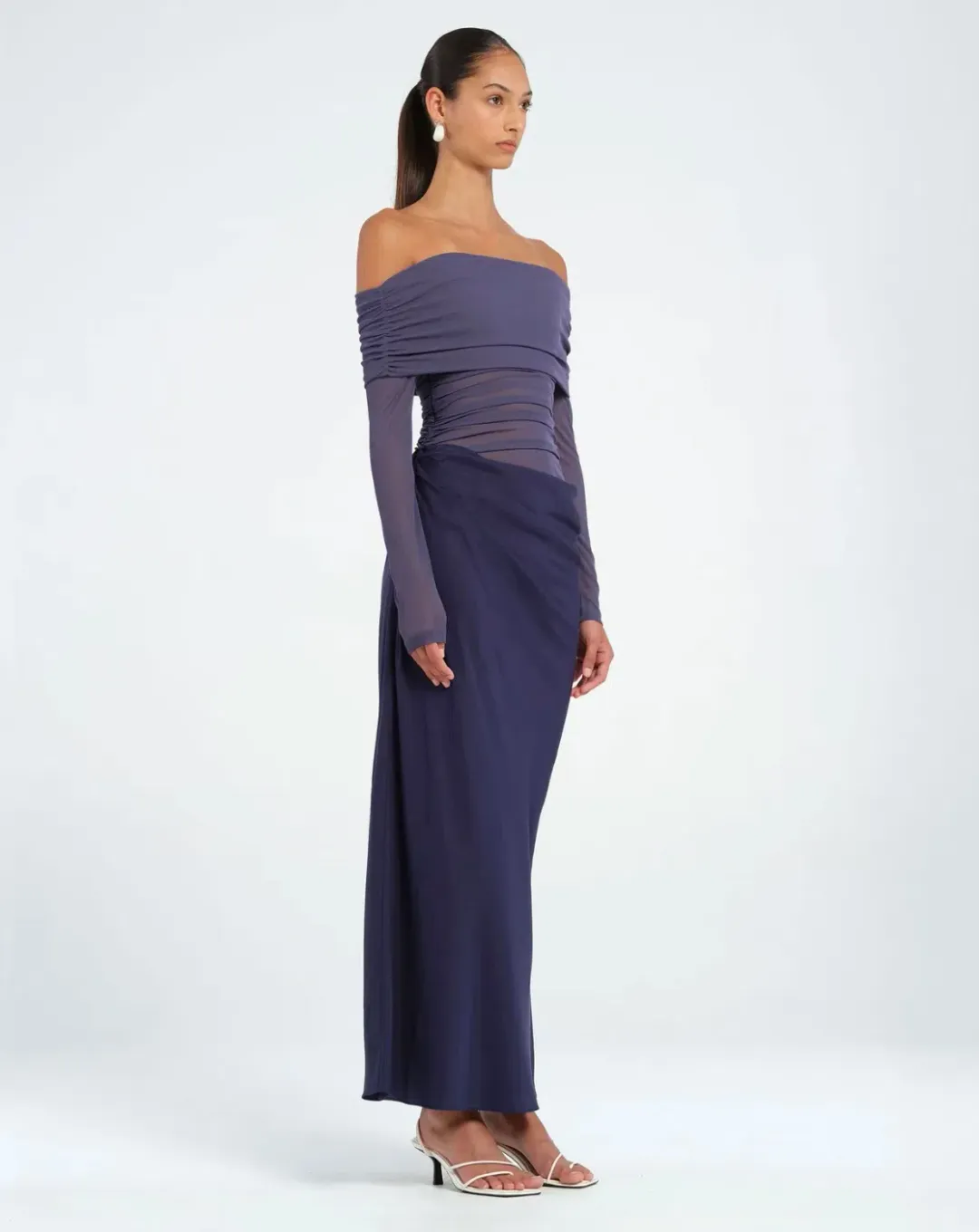 Benni Yasmin Off Shoulder Maxi Dress Navy Size 10 for rent on The Volte - main image