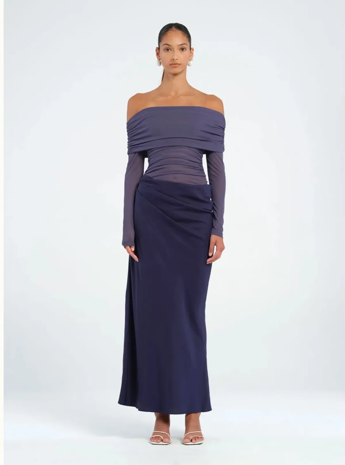 Benni Yasmin Off Shoulder Maxi Dress Navy Size 10 - Image 5
