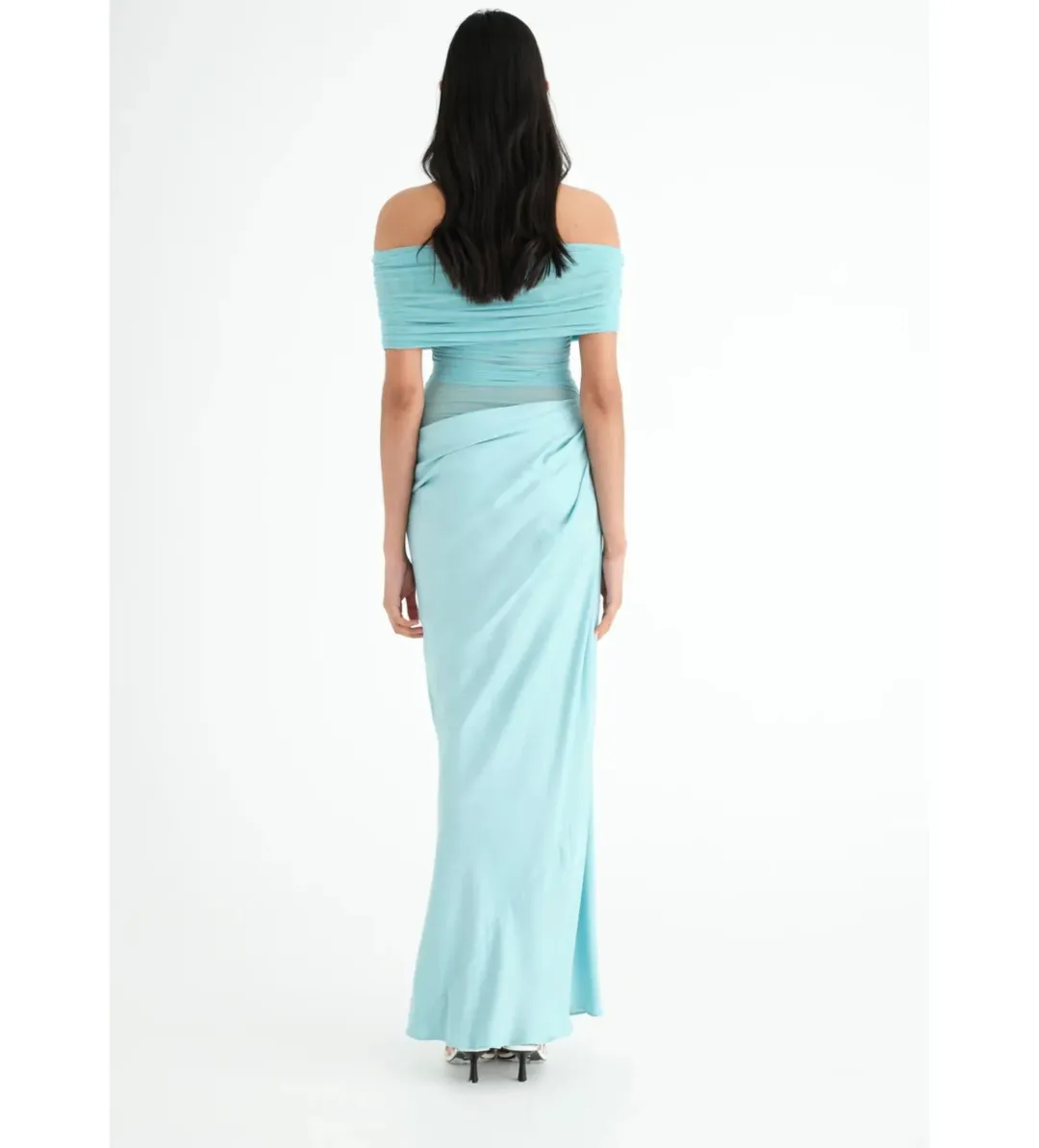 Benni Nico Off Shoulder Maxi Dress Aquamarine Size AU  8 for rent on The Volte - main image