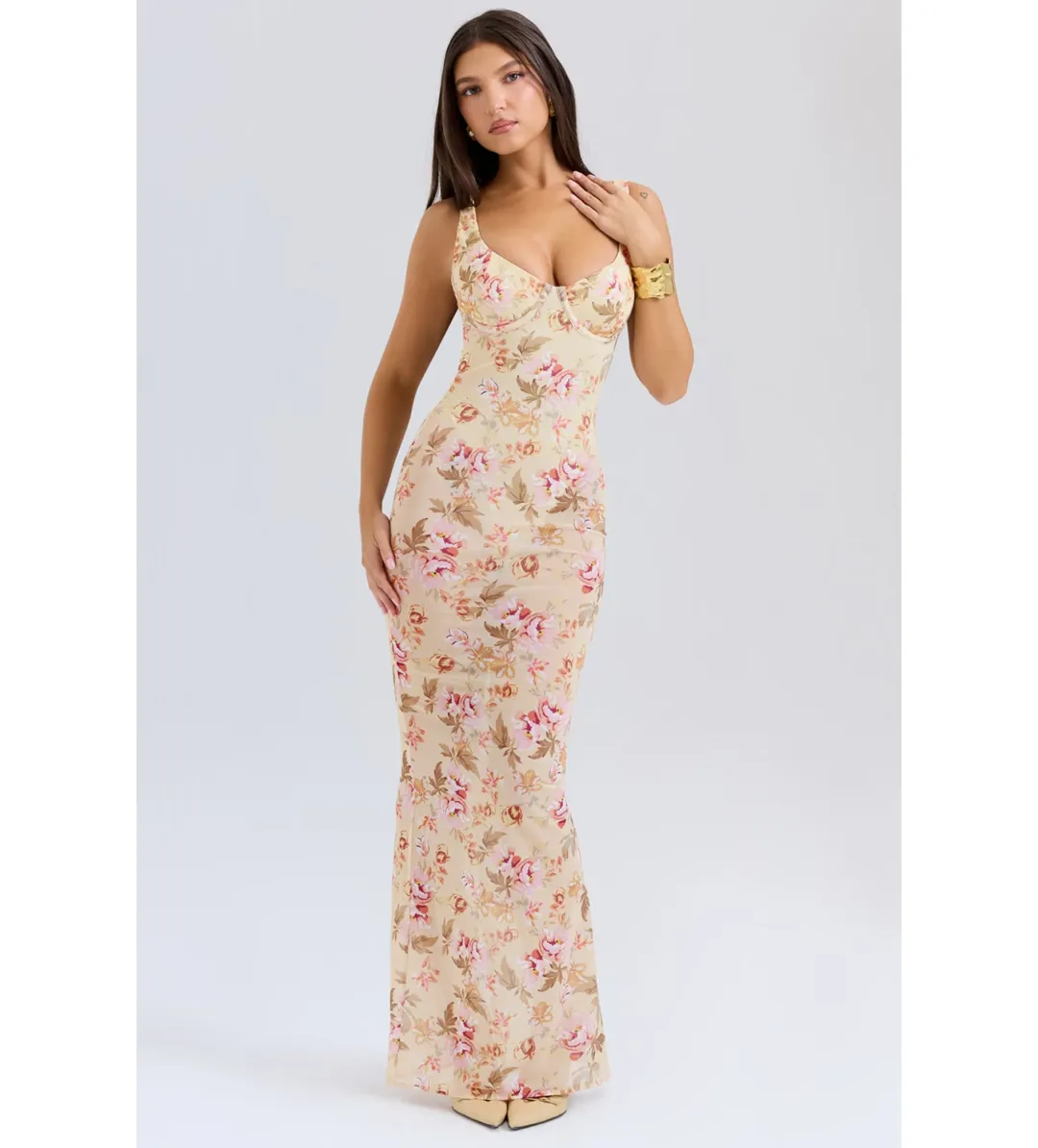 House of CB Robina Honeyflower Sheer Maxi Dress Print Size XS/AU 6 for rent on The Volte - main image