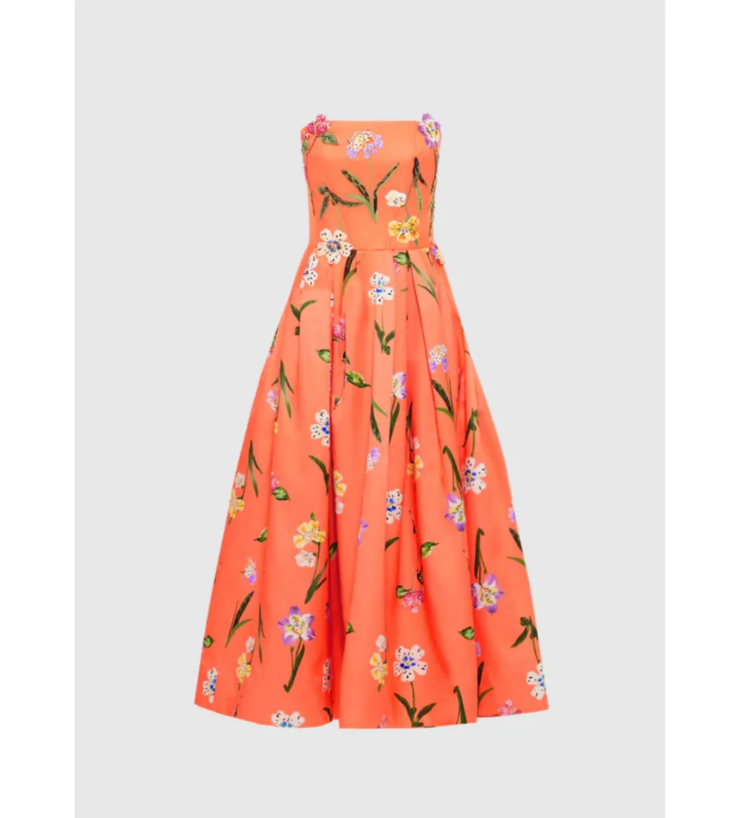 Leo Lin Lynn Bustier Midi Dress Wild Flower Coral Size 12 for rent on The Volte - main image