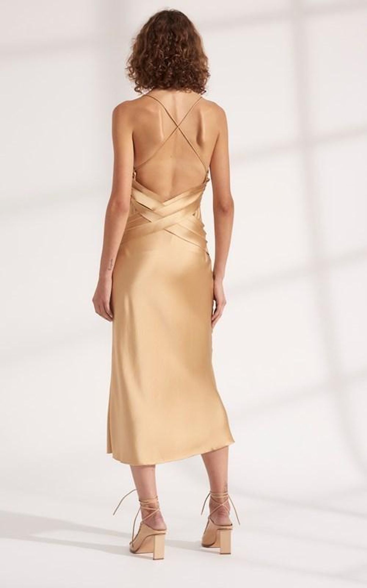 DION LEE Bias Weave Cowl Dress Sand/Gold - Image 2