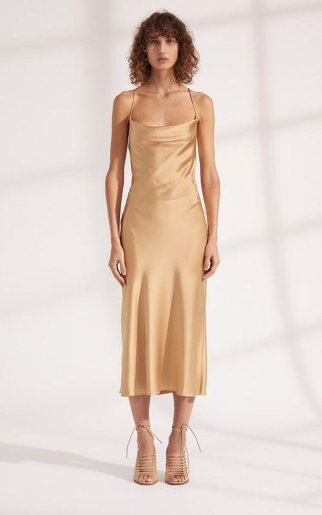 DION LEE Bias Weave Cowl Dress Sand/Gold for rent on The Volte - main image