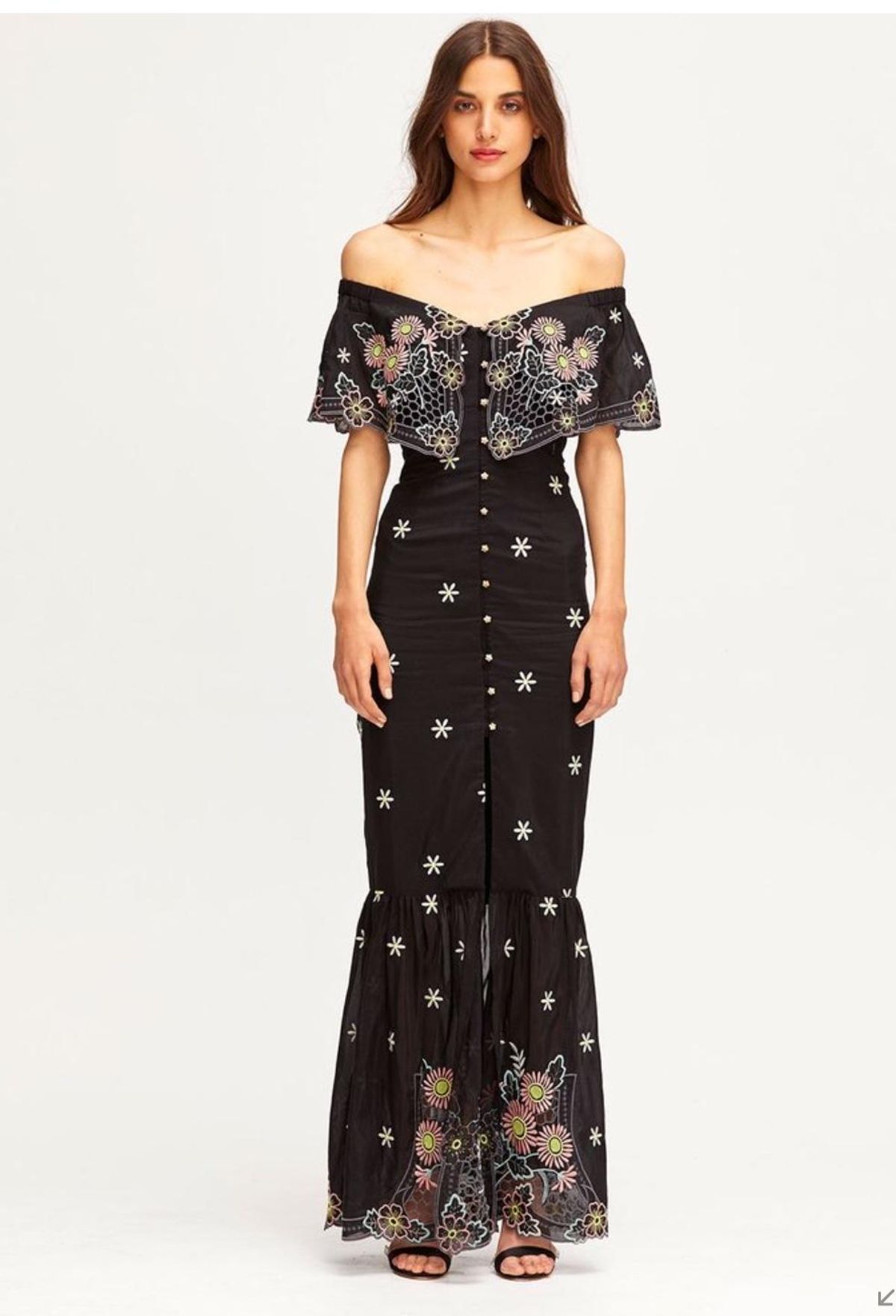 Alice McCALL Honeycomb Daisy Black Embroidered Maxi Dress Size 10 - Image 1