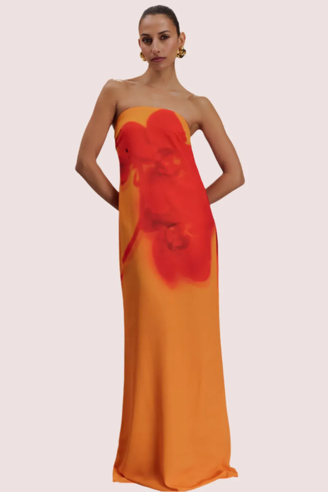 Meshki Amaya Maxi Gown Orange Print Size 12 for rent on The Volte - main image