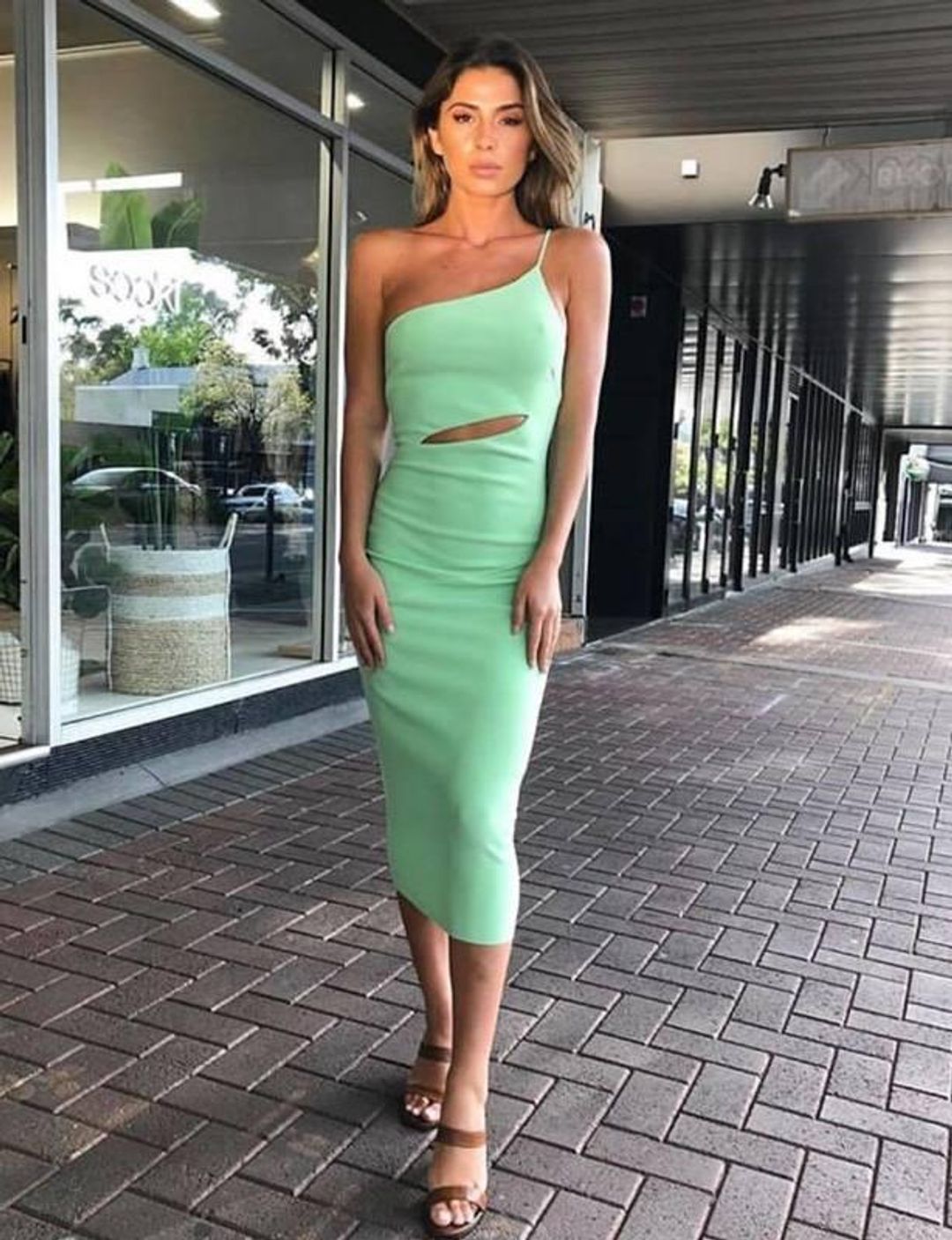 Bec & Bridge Missy Asym Midi Dress Green Size 12 for rent on The Volte - main image