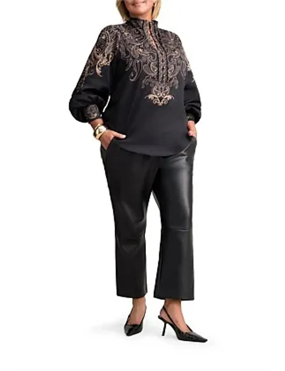 Blue Illusion Faux Leather Cropped Pants in Black Size 8/XS for rent on The Volte - main image