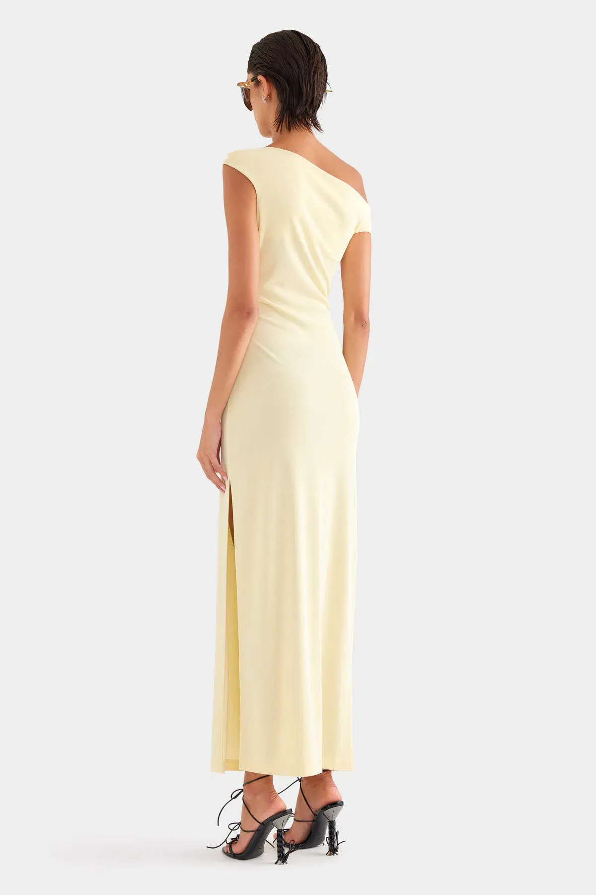 Venroy Asymmetric Draped Jersey Dress Butter Size AU 10 - Image 4