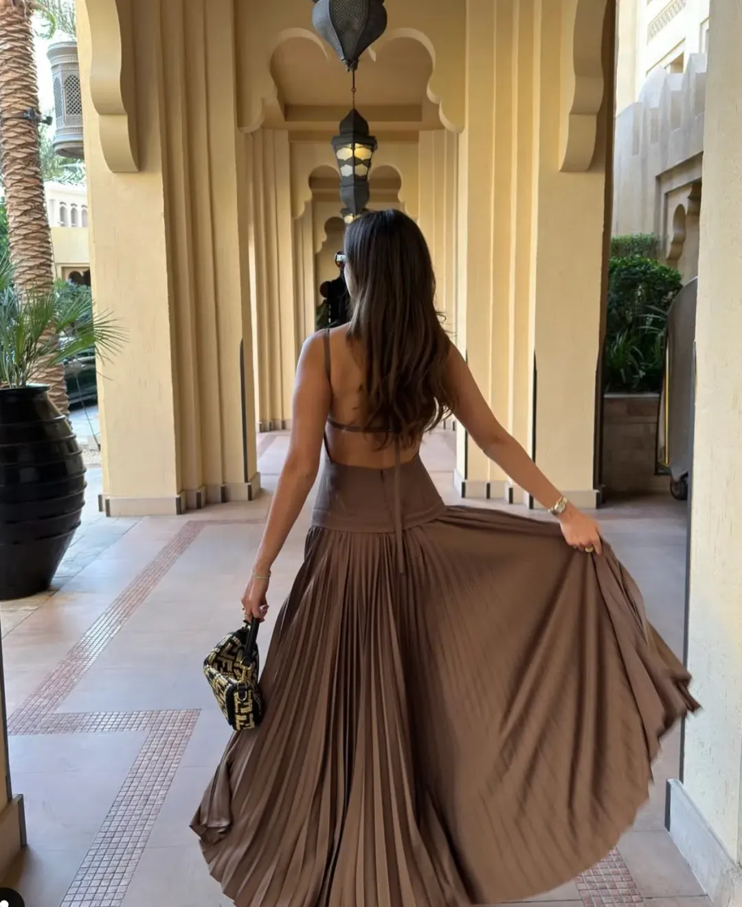 Acler Leasgill Midi Dress Brown Size 10 for rent on The Volte - main image