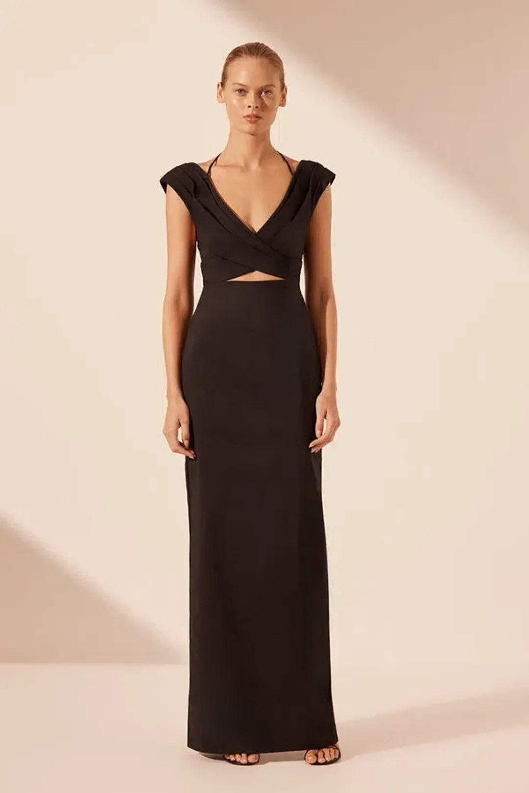 Shona Joy Lani Cross Front Ruched Maxi Dress Black Size 10 for rent on The Volte - main image