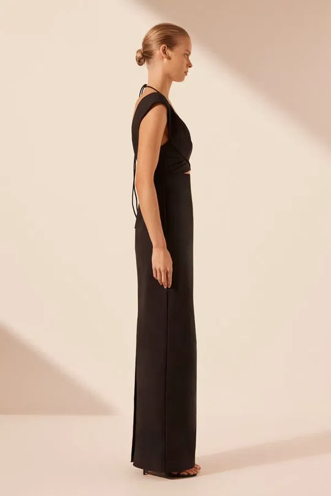 Shona Joy Lani Cross Front Ruched Maxi Dress Black Size 10 for rent on The Volte - main image