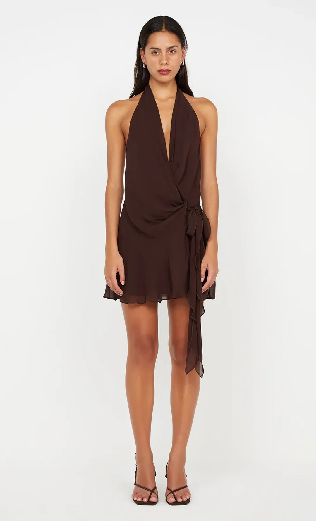Bec & Bridge Celyse Mini Dress in Chocolate Brown Size 8 for rent on The Volte - main image