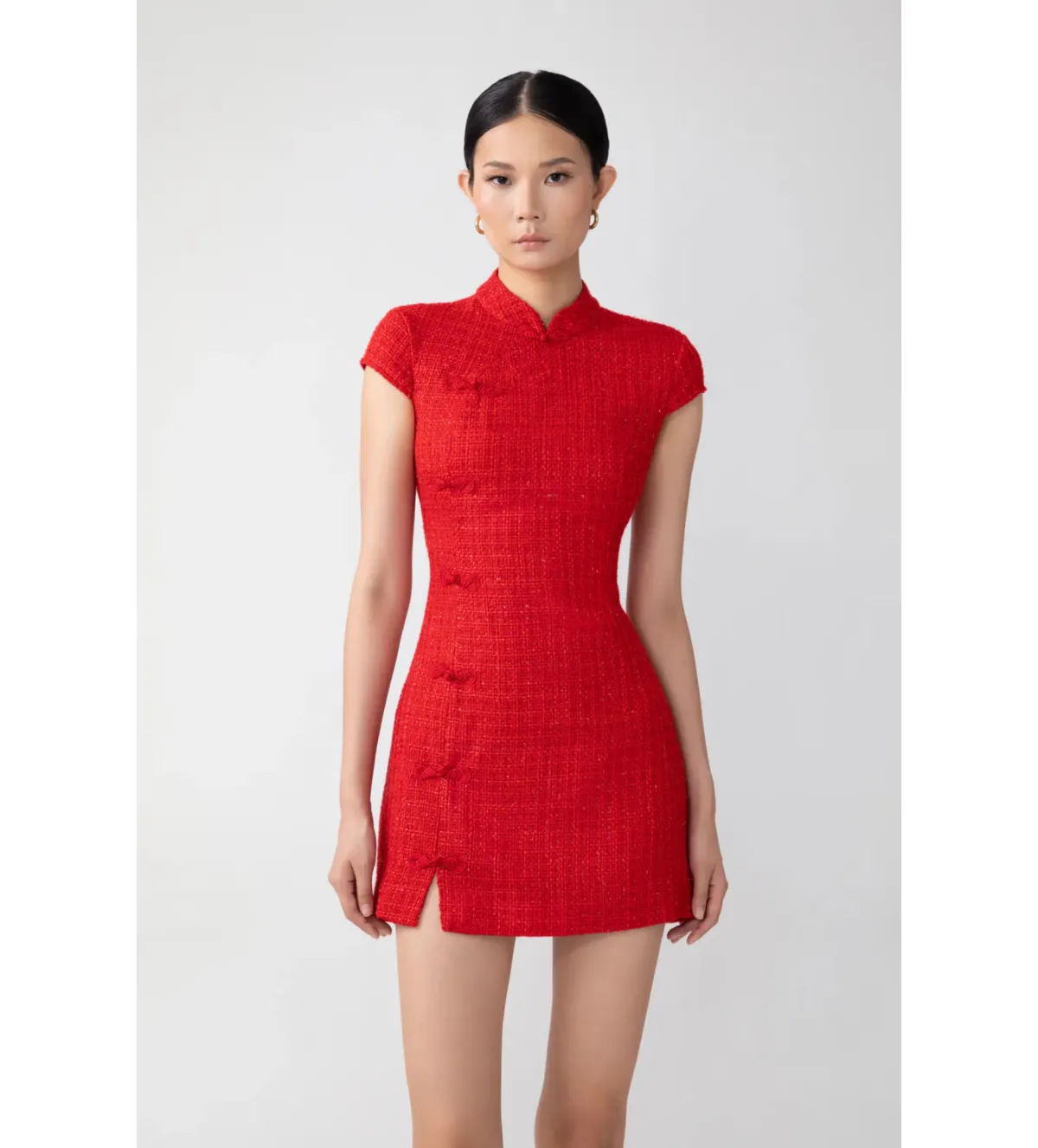 Sau Lee Natasha Tweed Mini Dress in Red Size 8 - Image 2