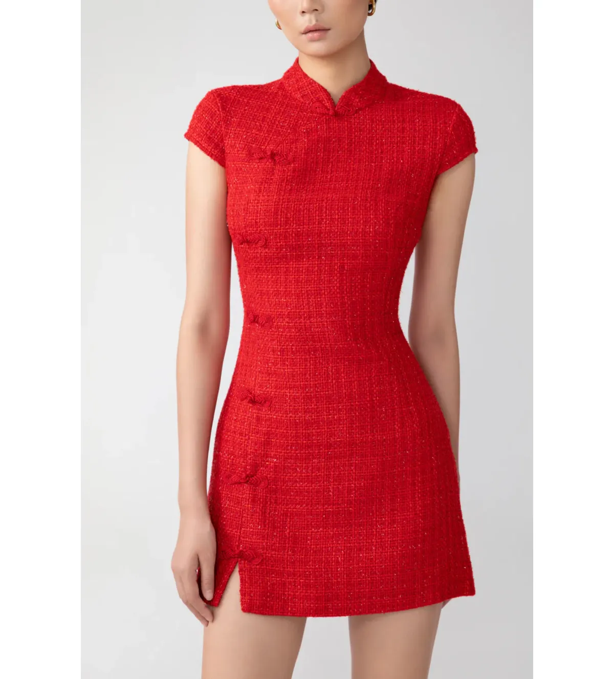 Sau Lee Natasha Tweed Mini Dress in Red Size 8 - Image 3