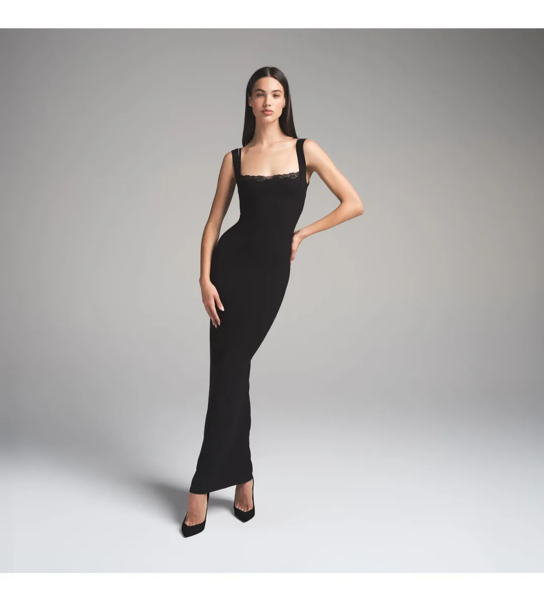 Skims Soft Lounge Lace Tank Maxi Dress Onyx Size L / AU 12 for rent on The Volte - main image