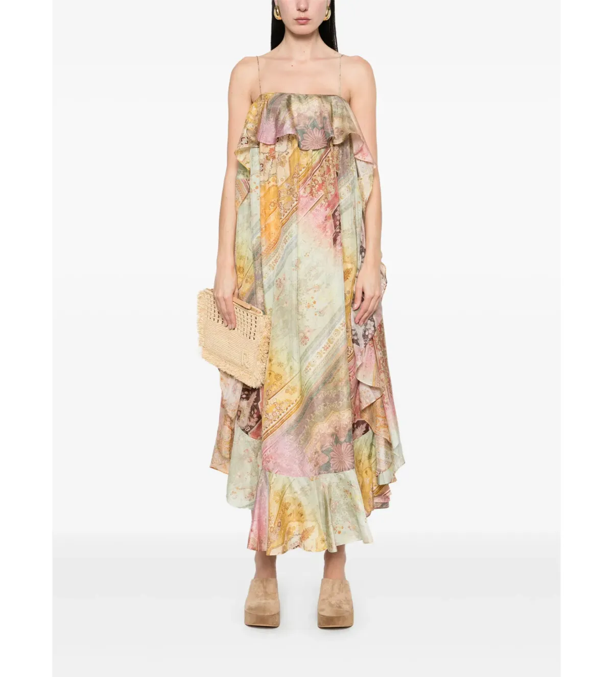 Zimmerman Tallow Ruffle Maxi Dress Multi Size 14 - Image 1