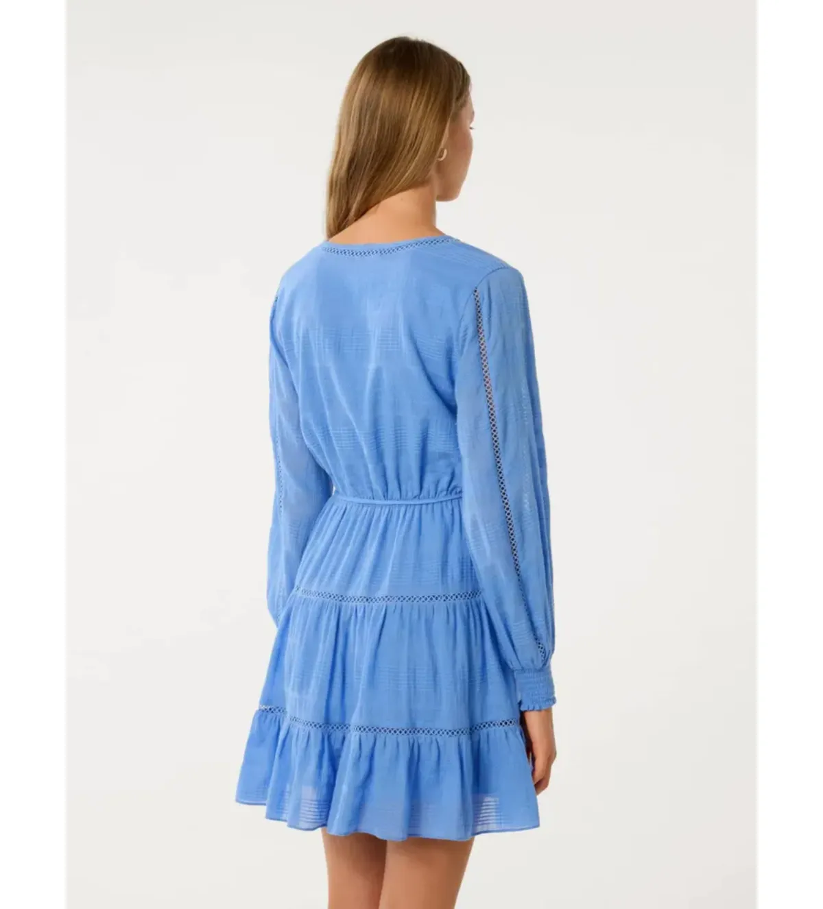 Forever New Raini Long-Sleeve Cotton Mini Dress in Blue Lake Size 14 - Image 3