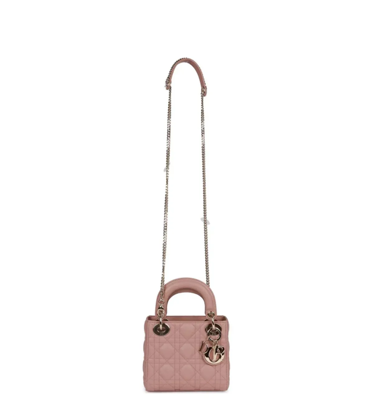 Christian Dior Mini Lady Bag Cannage Lambskin Light Gold Hardware in Blush - Image 4
