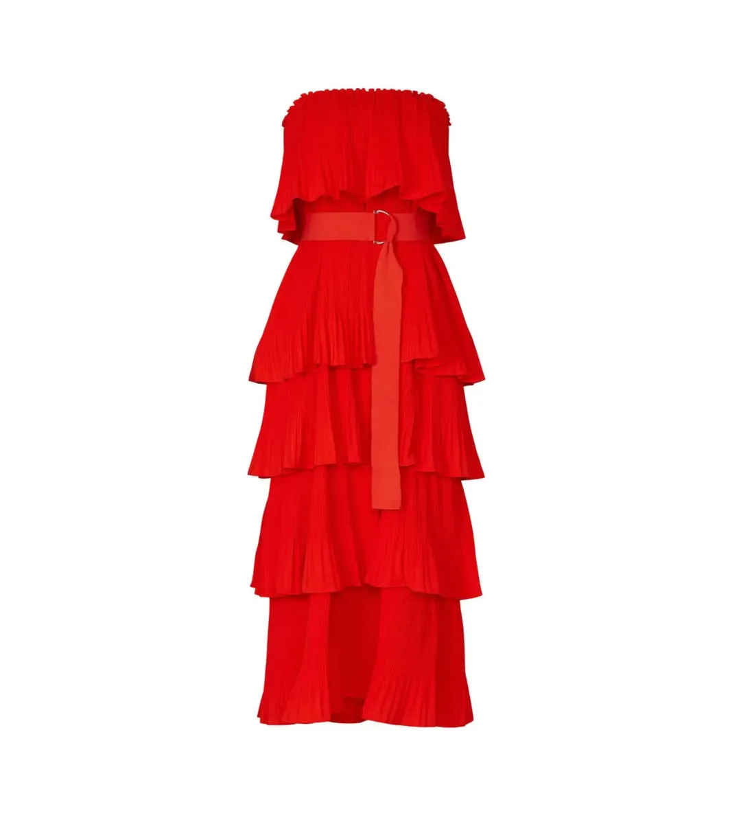 Essentiel Antwerp Valentina Ruffled Midi Dress Berry Red Size AU 10 for rent on The Volte - main image
