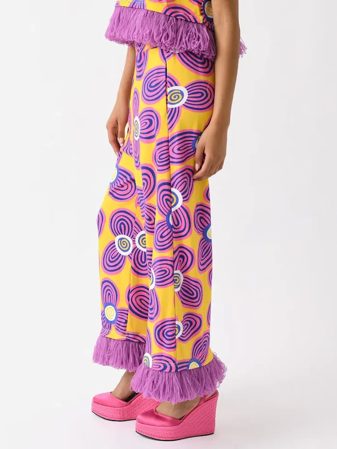 Celiab Clara Shirt And Pheobe Pant Yellow Purple Daisy Print Size 12 for rent on The Volte - main image