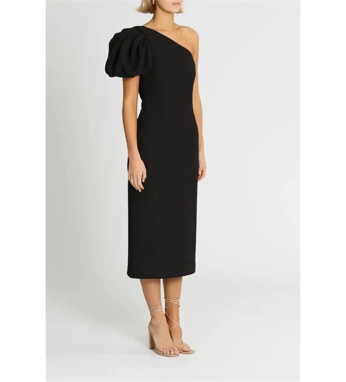 Rebecca Vallance Natalia One Sleeve Midi Dress Black Size AU 14 - Image 2