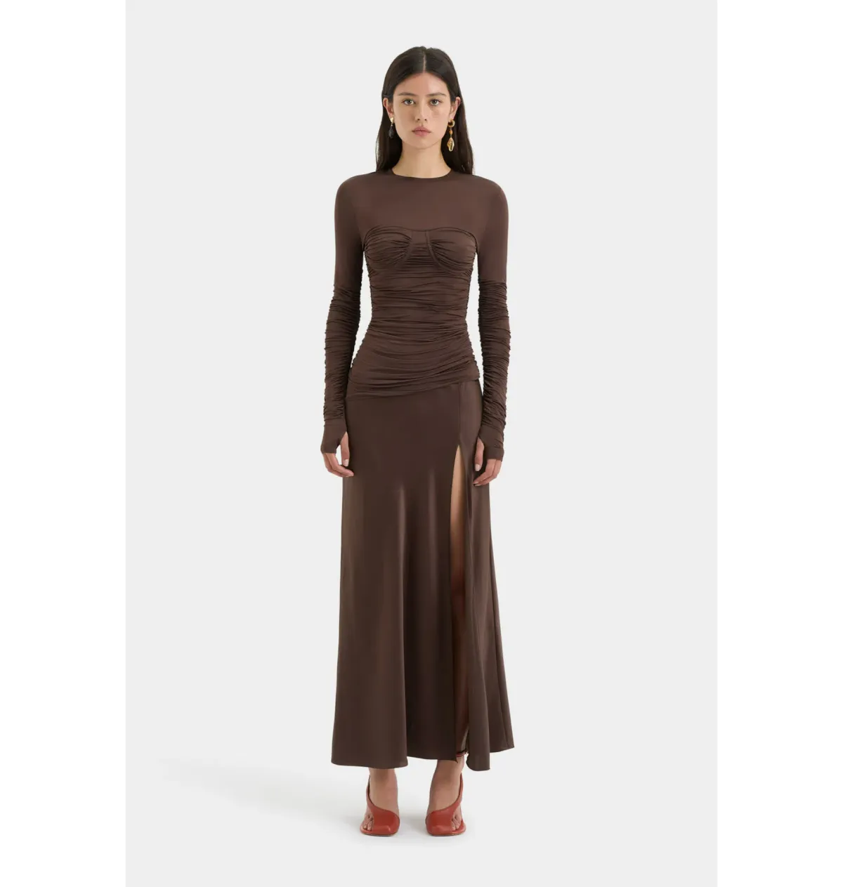 Sir the Label Alessia Draped Gown Chocolate Size AU 12 - Image 1