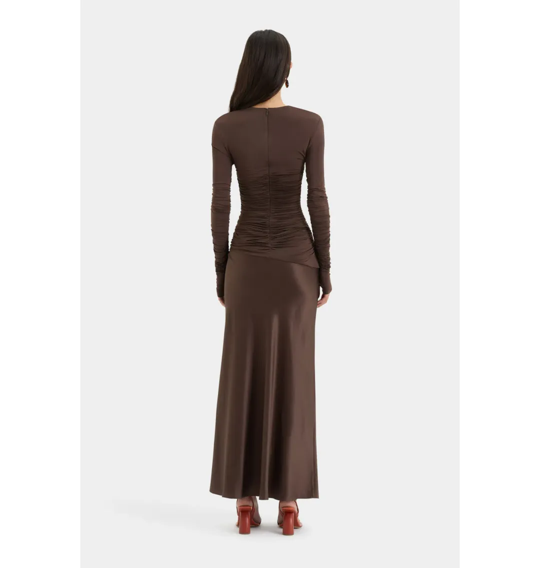 Sir the Label Alessia Draped Gown Chocolate Size AU 12 for rent on The Volte - main image