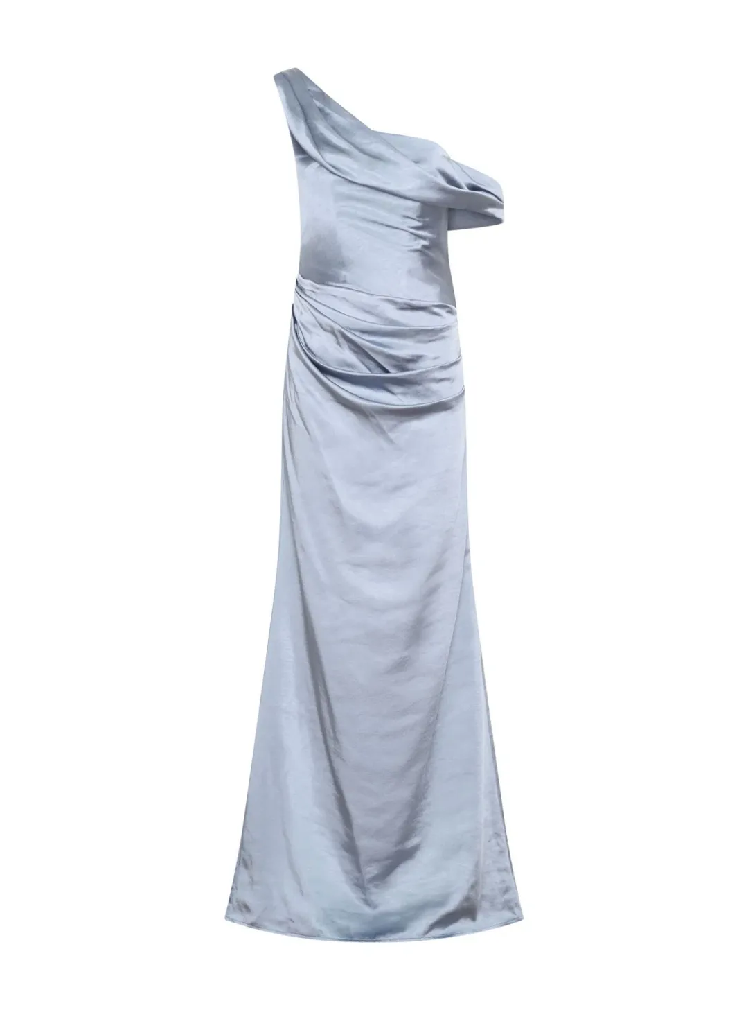 MESHKI Dalia Off Shoulder Satin Maxi Dress Frosted Blue Size 6 for rent on The Volte - main image