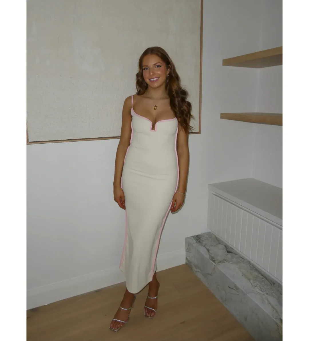 Paris Georgia Marlo Bubblegum Dress in Cream and Pink Size S / AU 8 for rent on The Volte - main image