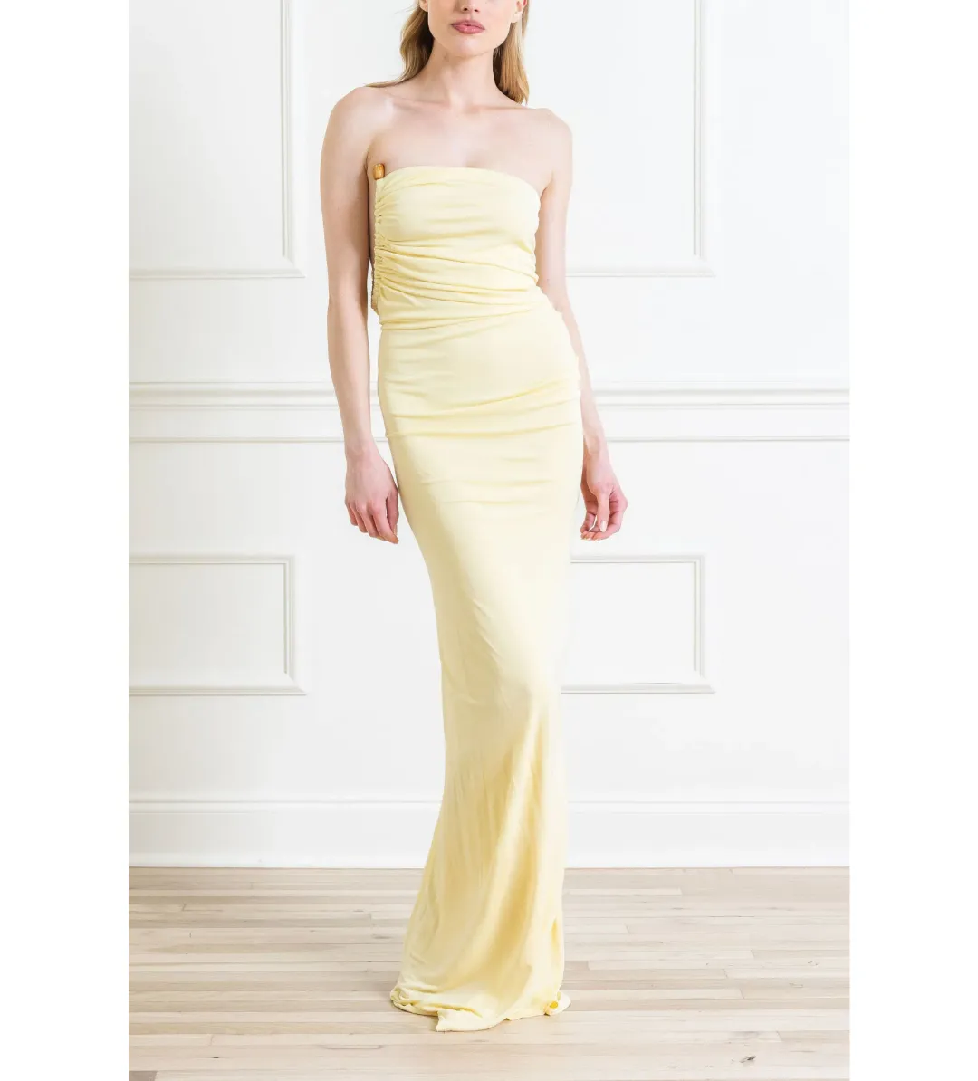 Christopher Esber Odessa Arced Side Strapless Gown Yellow Size AU 6 for rent on The Volte - main image