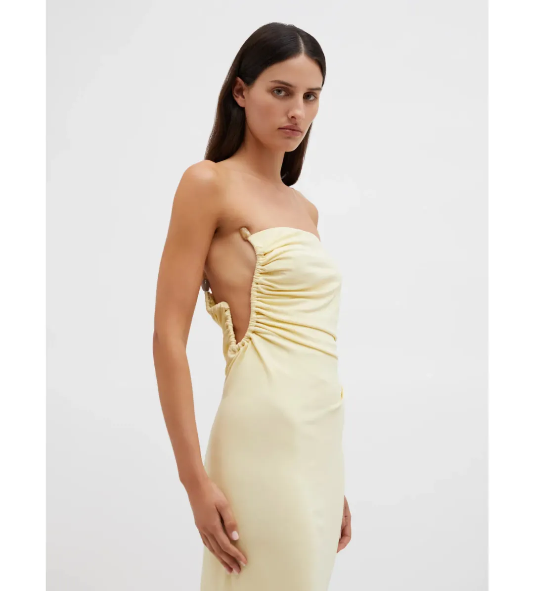 Christopher Esber Odessa Arced Side Strapless Gown Yellow Size AU 6 for rent on The Volte - main image