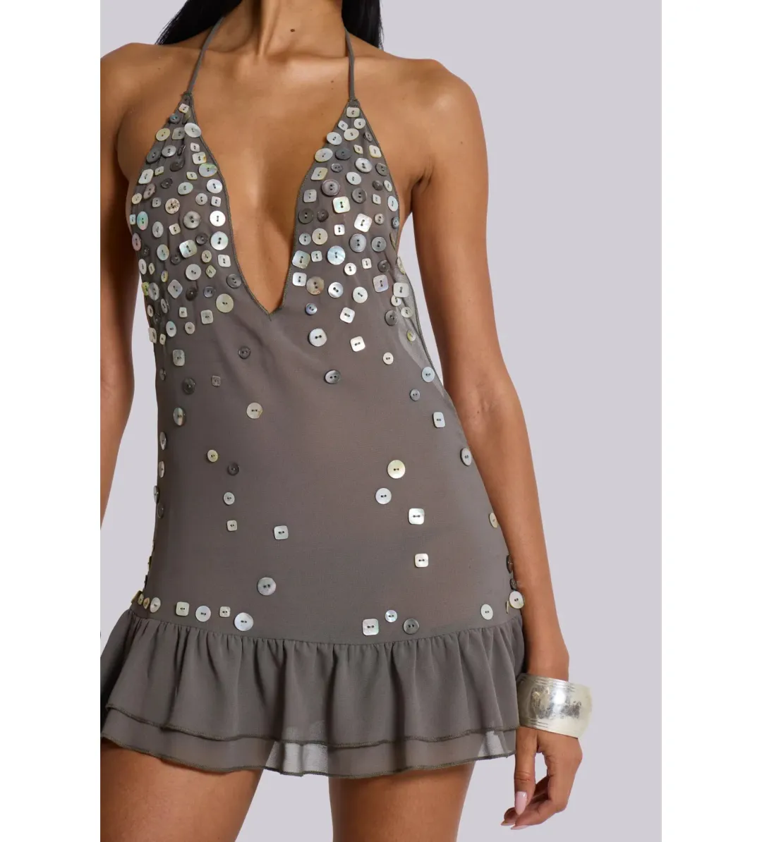 Jaded London Button Me Up Mini Dress Grey Size S/AU 8 for rent on The Volte - main image