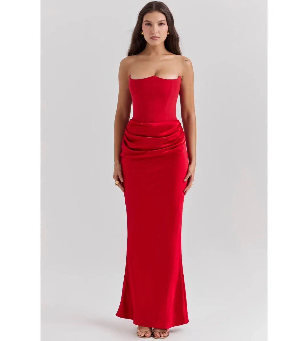 House of CB Persephone Strapless Corset Maxi Dress (Fuller Cup) in Scarlet Size L / AU 12 for rent on The Volte - main image