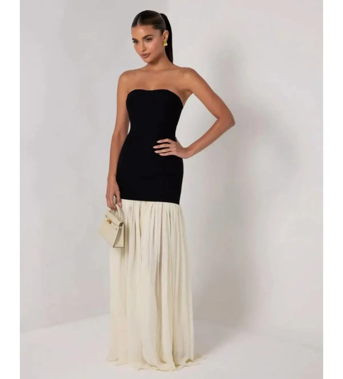 Heiress Beverly Hills Black Strapless Cream Chiffon Maxi Dress Multi Size XXS / AU 4 - Image 2